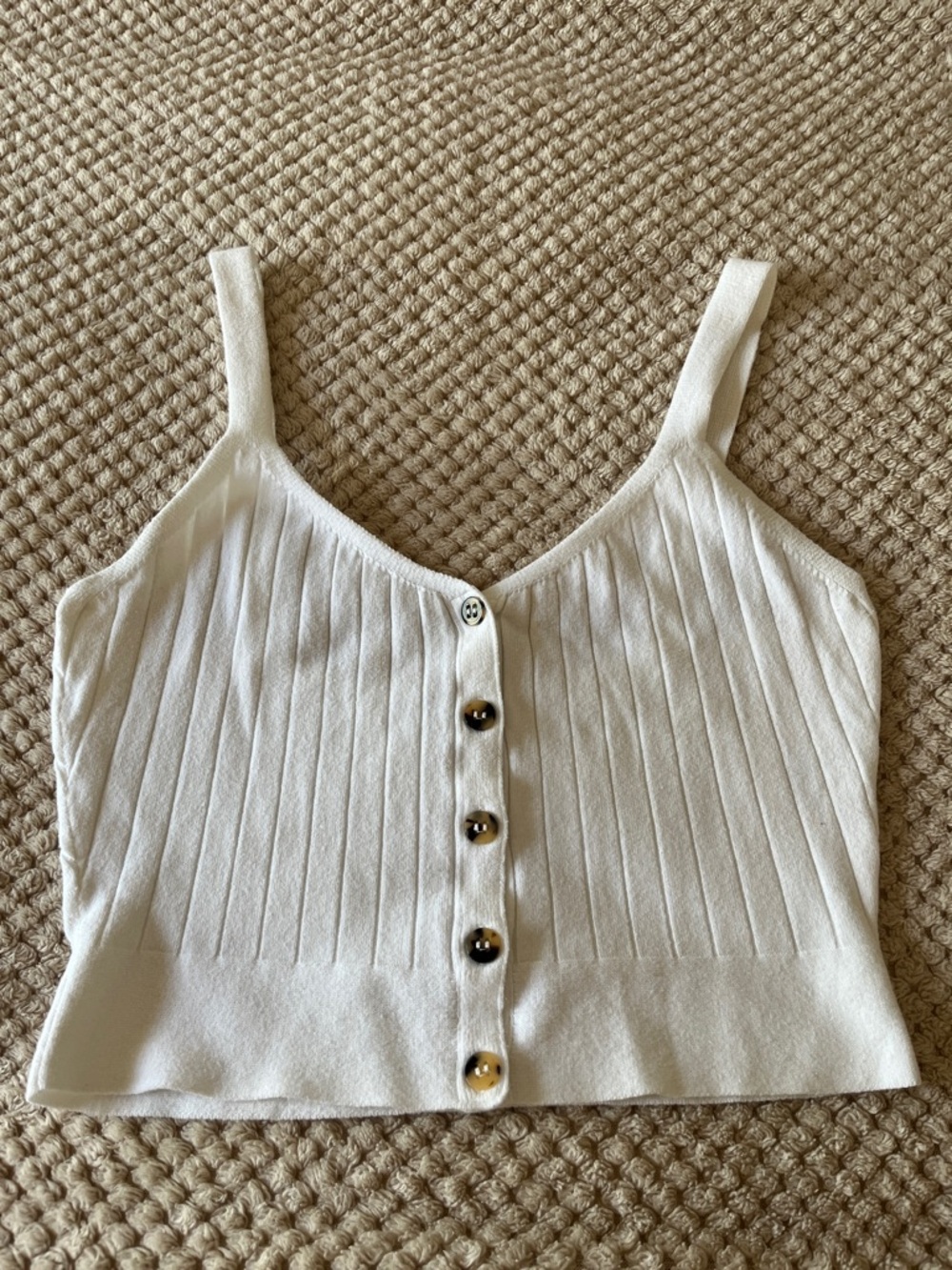 Cream Button-Front Ribbed Knit Cami Top